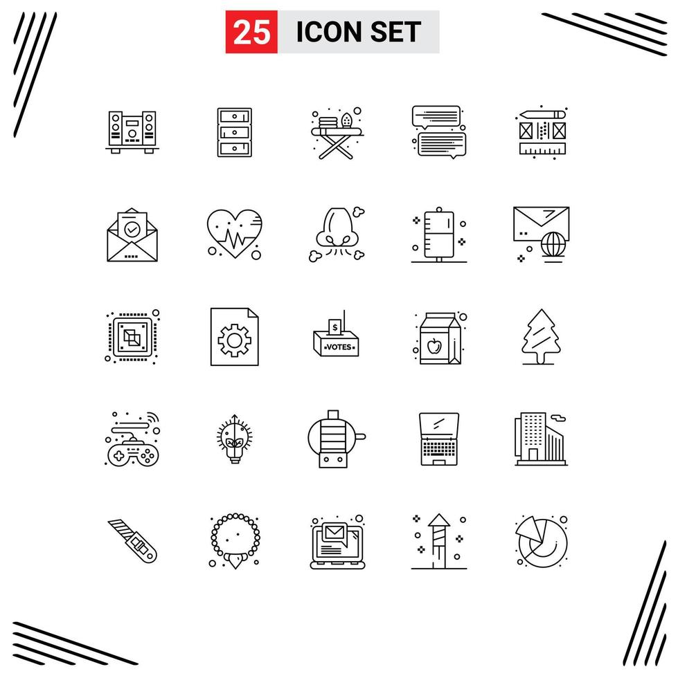 Universal Icon Symbols Group of 25 Modern Lines of mail process ironing board creative communication Editable Vector Design Elements
