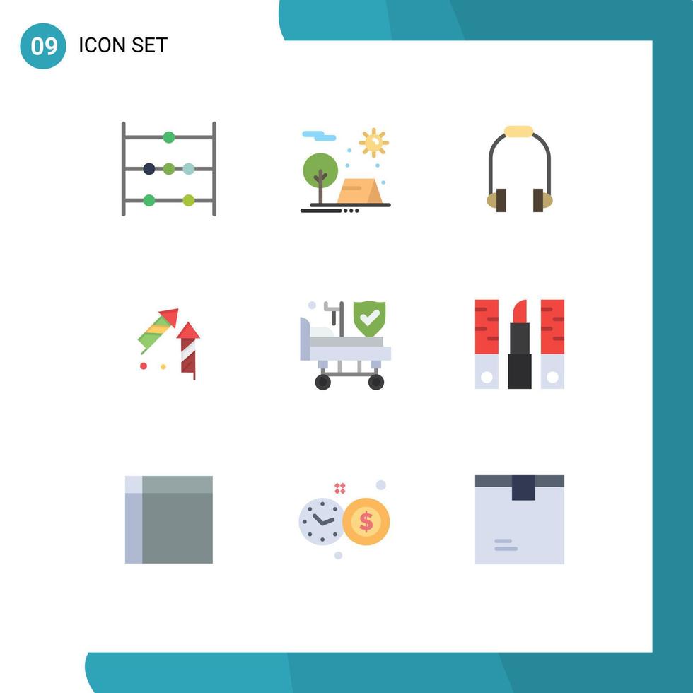 Editable Vector Line Pack of 9 Simple Flat Colors of hospital firecracker headphone chinese fireworks Editable Vector Design Elements