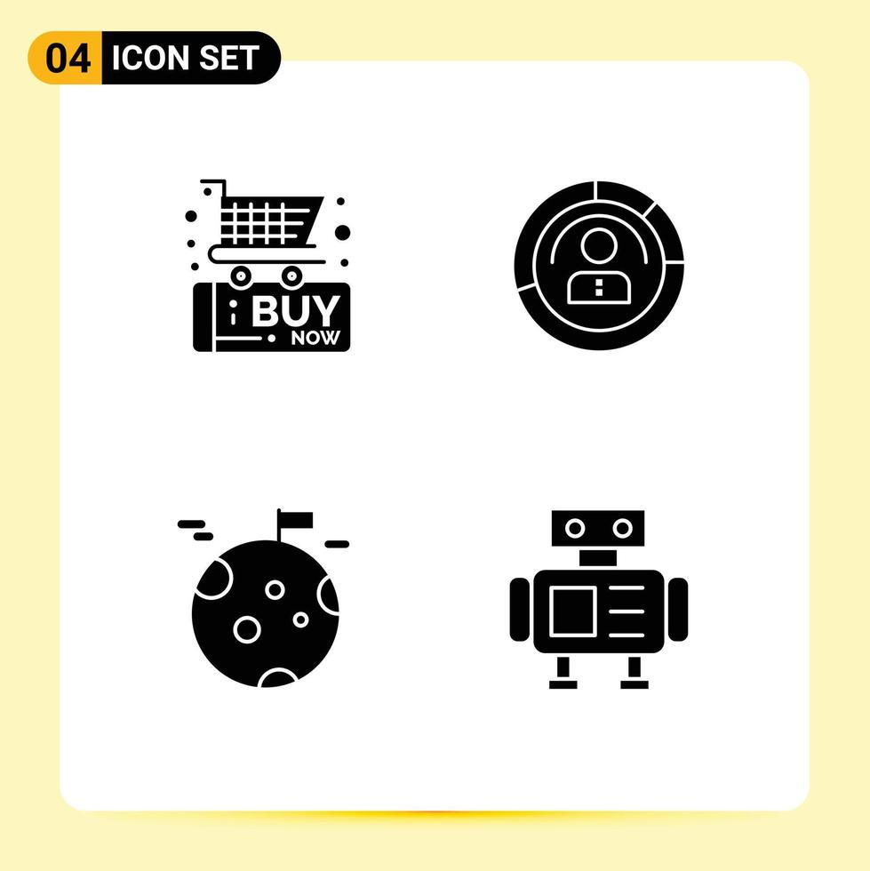 4 User Interface Solid Glyph Pack of modern Signs and Symbols of black friday profile shopping human planet Editable Vector Design Elements
