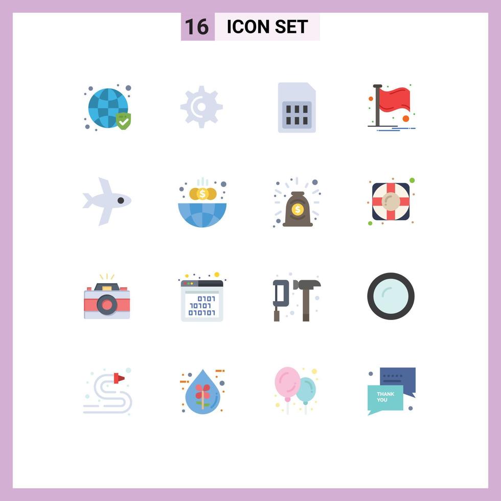 16 Universal Flat Colors Set for Web and Mobile Applications flight notification card flag sim card Editable Pack of Creative Vector Design Elements