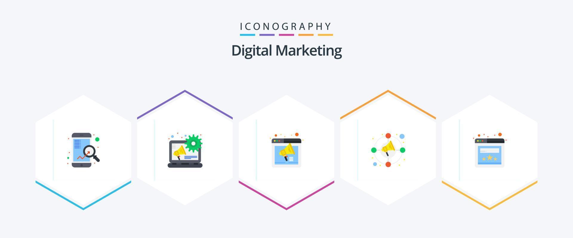 Digital Marketing 25 Flat icon pack including rating. marketing. internet. market. circle vector