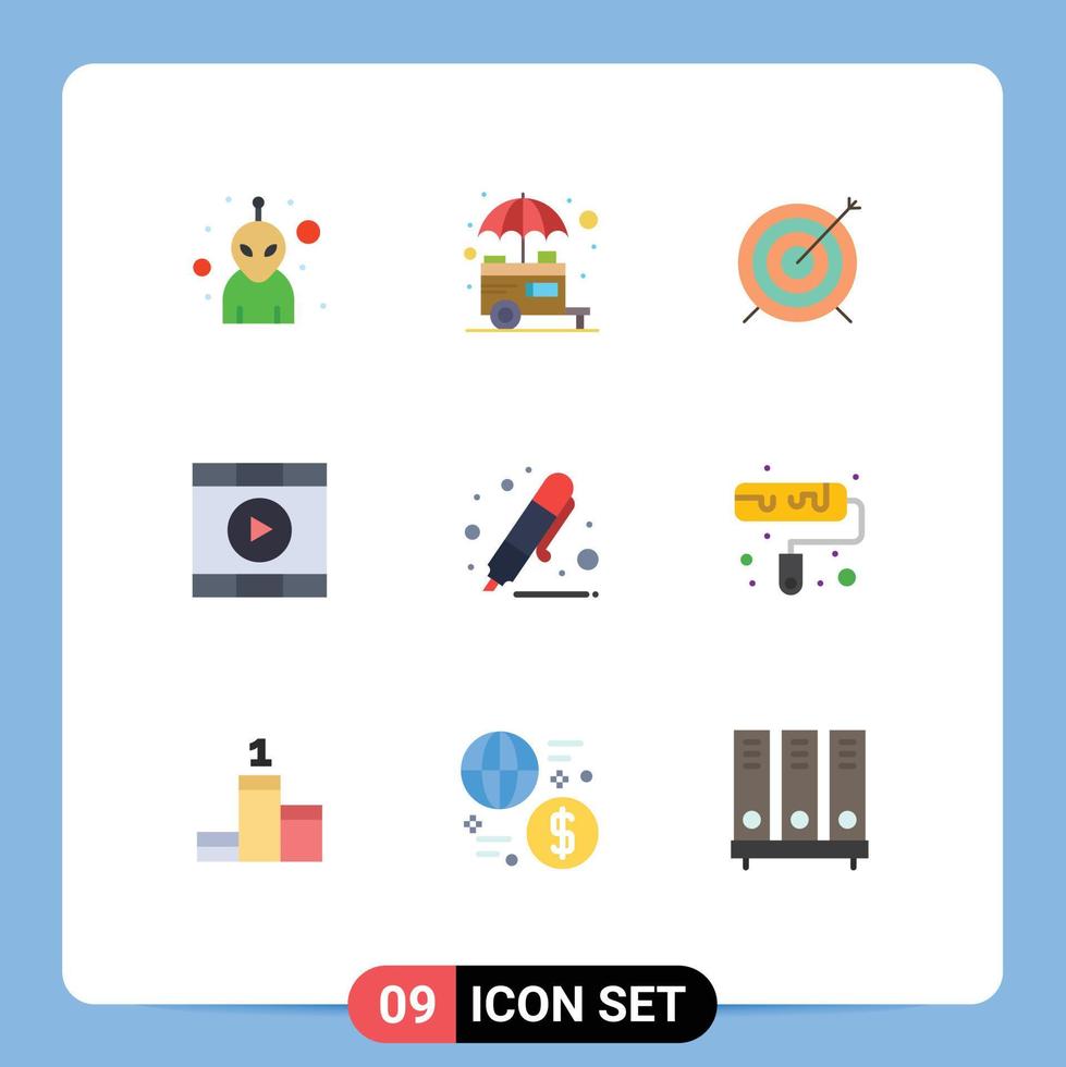 Set of 9 Vector Flat Colors on Grid for drawing start target play control Editable Vector Design Elements