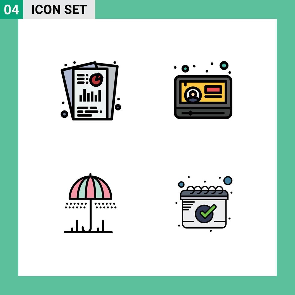 Stock Vector Icon Pack of 4 Line Signs and Symbols for analysis rain seo analysis play weather Editable Vector Design Elements