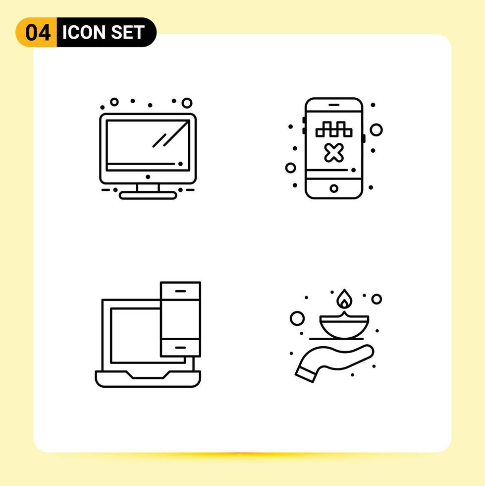 4 User Interface Line Pack of modern Signs and Symbols of hardware laptop cab transport phone Editable Vector Design Elements