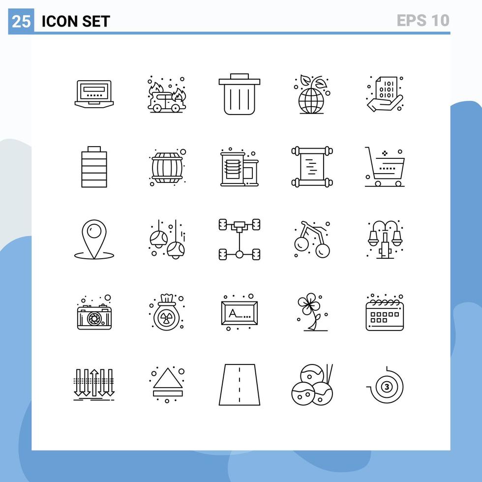 25 Thematic Vector Lines and Editable Symbols of battery hand earth day share code Editable Vector Design Elements