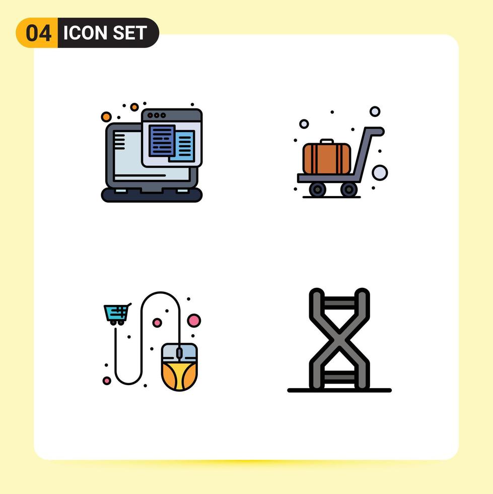 Group of 4 Modern Filledline Flat Colors Set for technology ecommerce web trolley shipping Editable Vector Design Elements