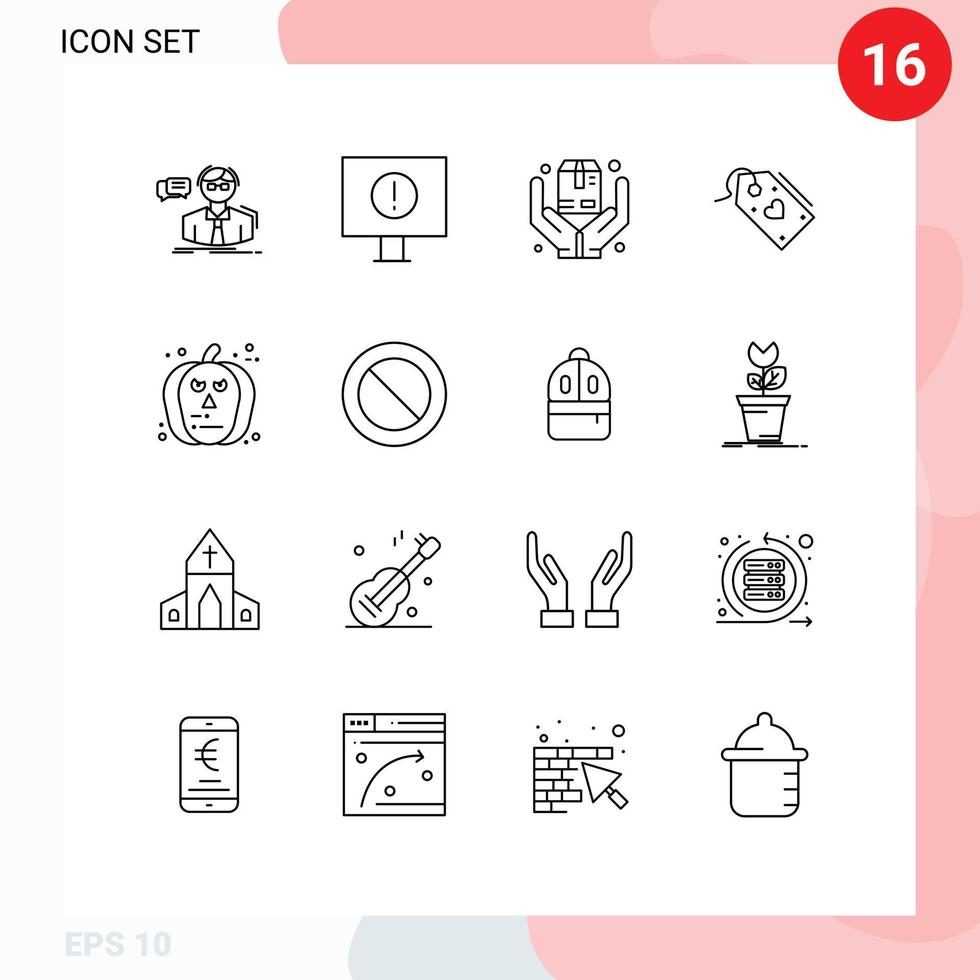 Pack of 16 creative Outlines of face discount hands valentine tag Editable Vector Design Elements