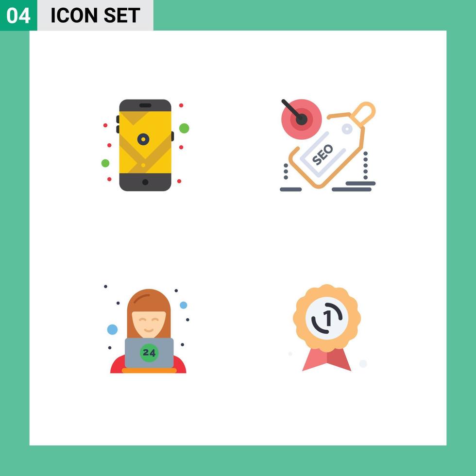 paquete de 4 iconos planos creativos de elementos de diseño vectorial editables técnicos de destino de ruta de cliente gps vector