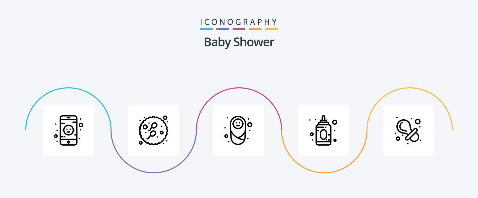 Baby Shower Line 5 Icon Pack Including nipple. baby. child. toy. child vector