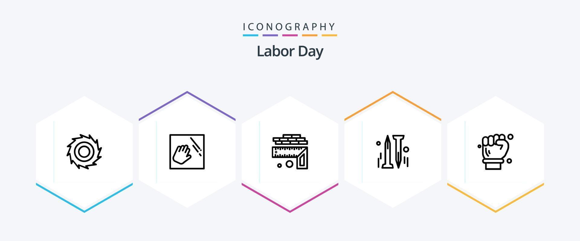 Labor Day 25 Line icon pack including hardware. nail . housekeeping. level vector