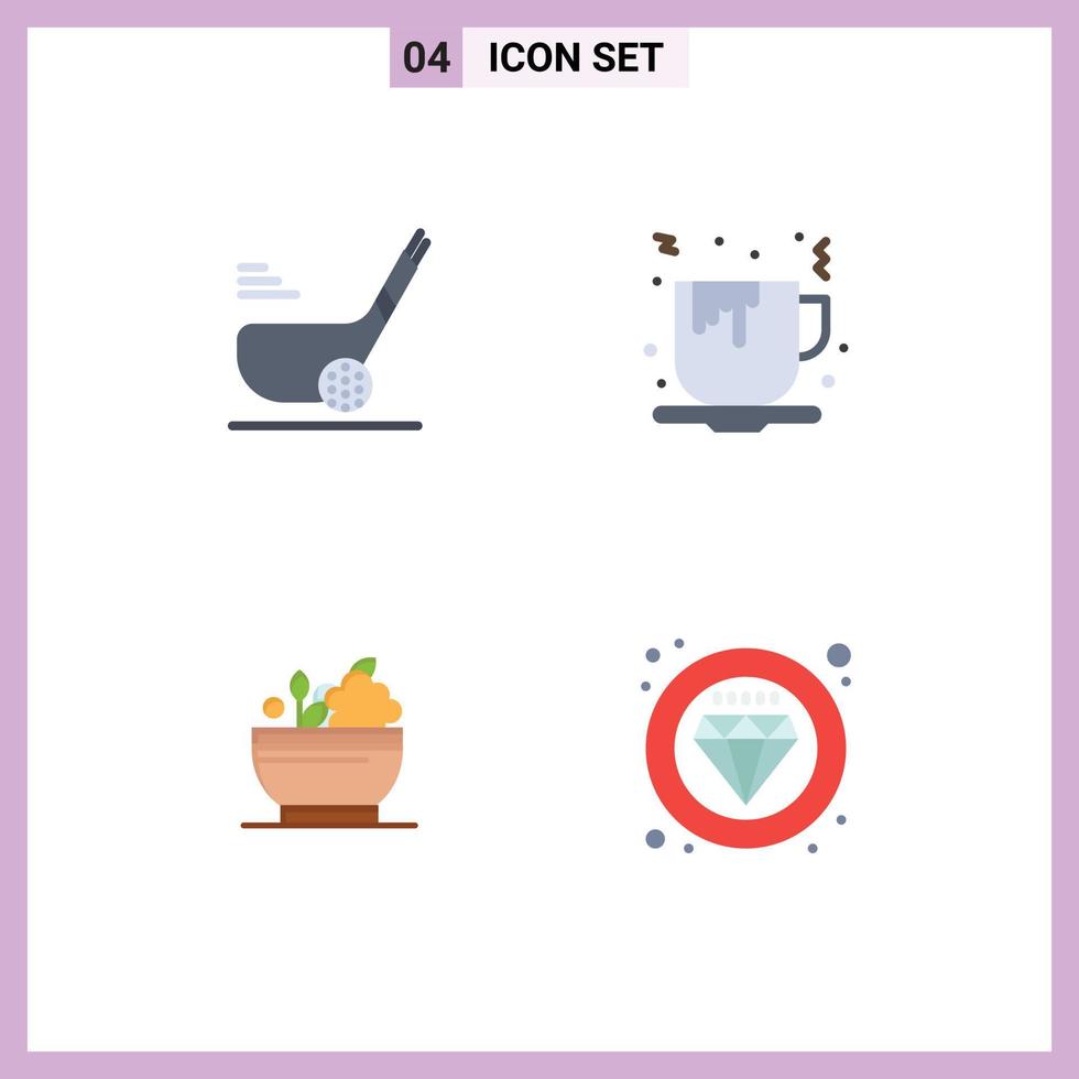 Pack of 4 creative Flat Icons of golf herbal short tea natural Editable Vector Design Elements