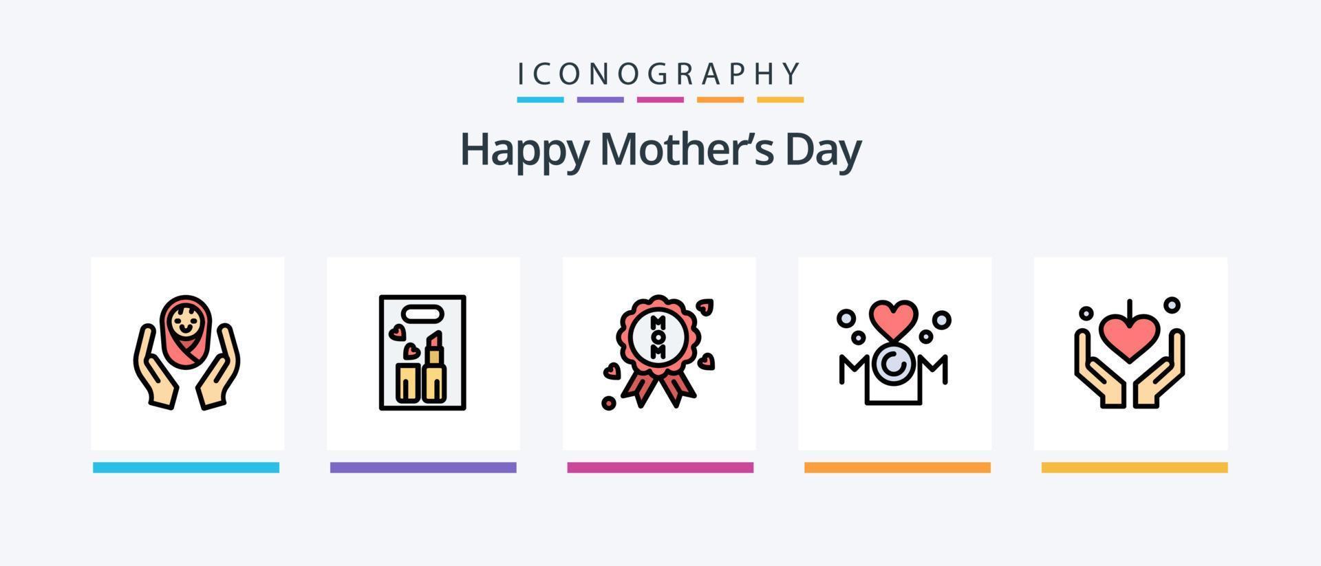 la línea del día de la madre feliz llenó el paquete de 5 iconos, incluido el cochecito. bebé . cochecito de bebé . mamá. diseño de iconos creativos vector