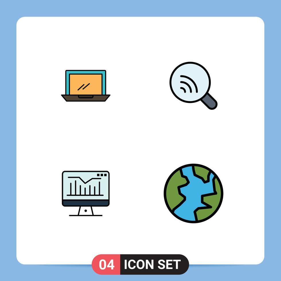 4 Creative Icons Modern Signs and Symbols of computer computer hardware research graph Editable Vector Design Elements
