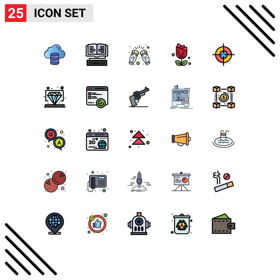 Filled line Flat Color Pack of 25 Universal Symbols of target usa celebrate imerican wine Editable Vector Design Elements