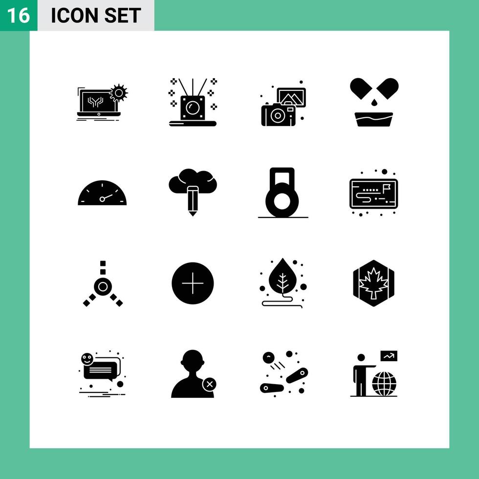 16 Thematic Vector Solid Glyphs and Editable Symbols of speed pills sticks medical camera Editable Vector Design Elements