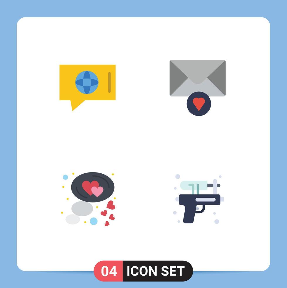 User Interface Pack of 4 Basic Flat Icons of chat love service valentine gun Editable Vector Design Elements