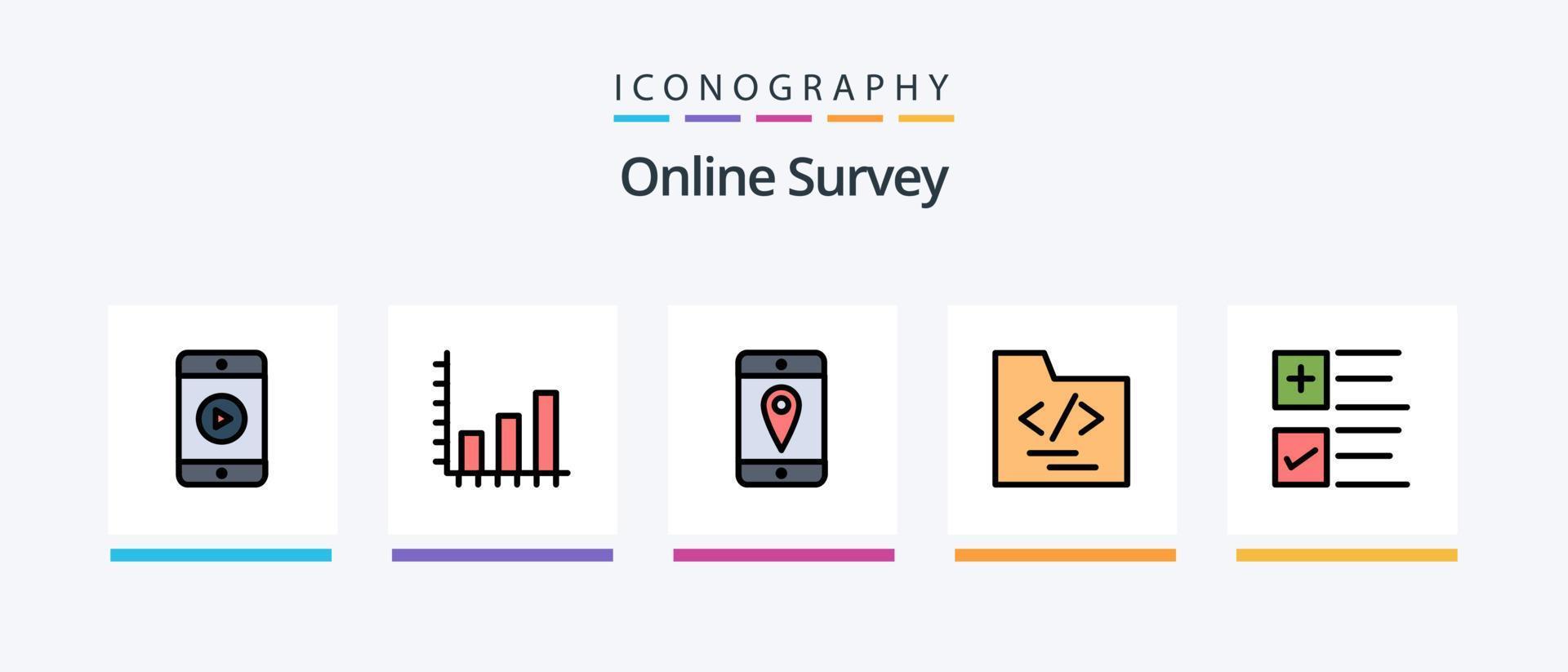 la línea de encuestas en línea llenó un paquete de 5 íconos que incluye . más marque .. diseño de iconos creativos vector