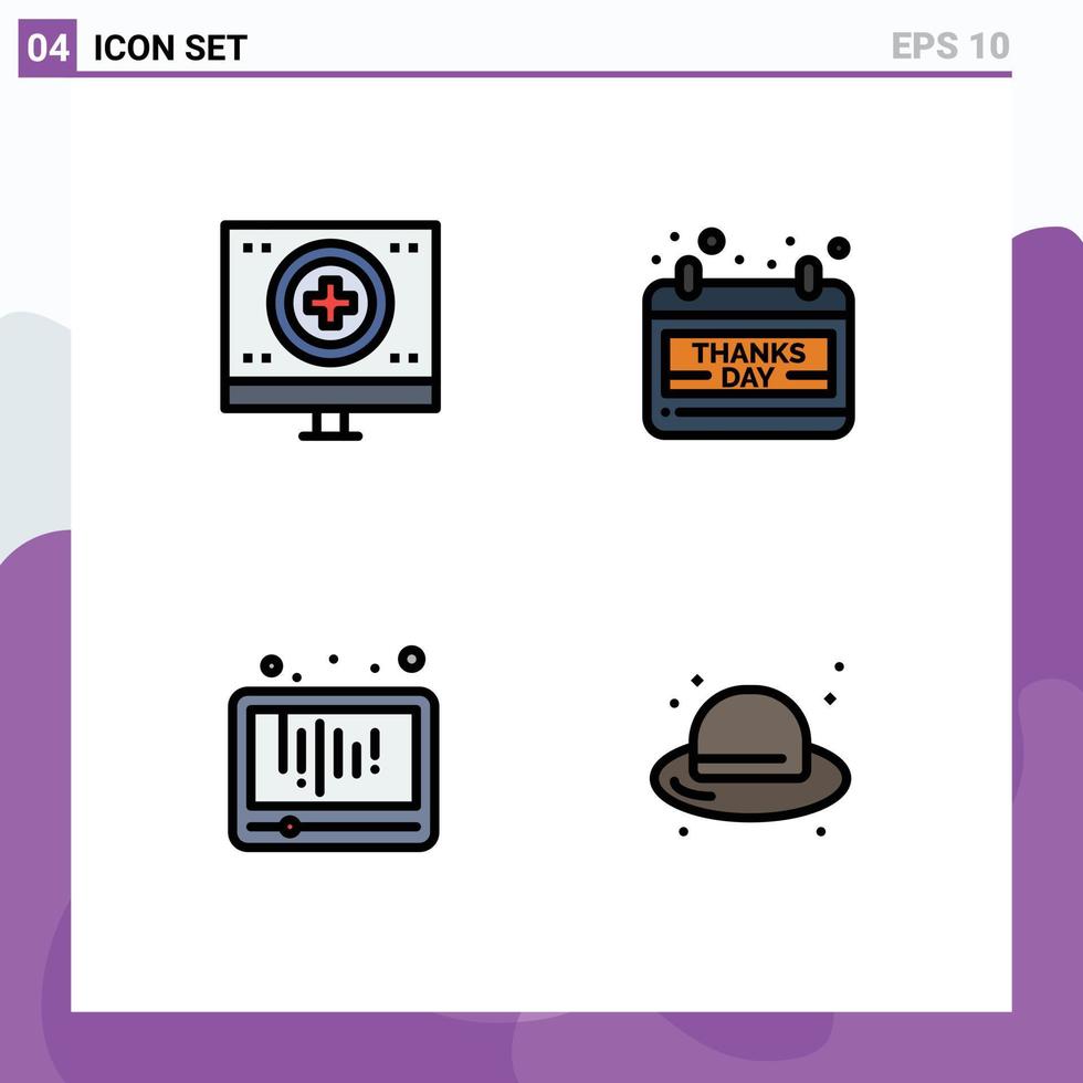Universal Icon Symbols Group of 4 Modern Filledline Flat Colors of charity audio medical date play Editable Vector Design Elements