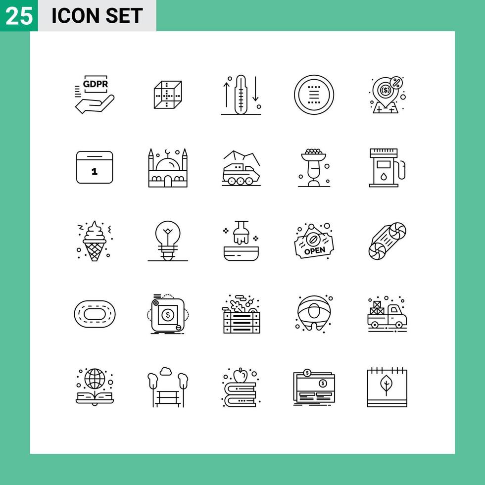 Set of 25 Modern UI Icons Symbols Signs for navigation hamburger disease circle increase Editable Vector Design Elements