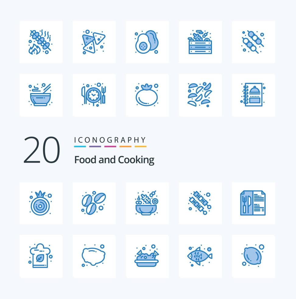 20 Food Blue Color icon Pack like hat cook salad restaurant food vector