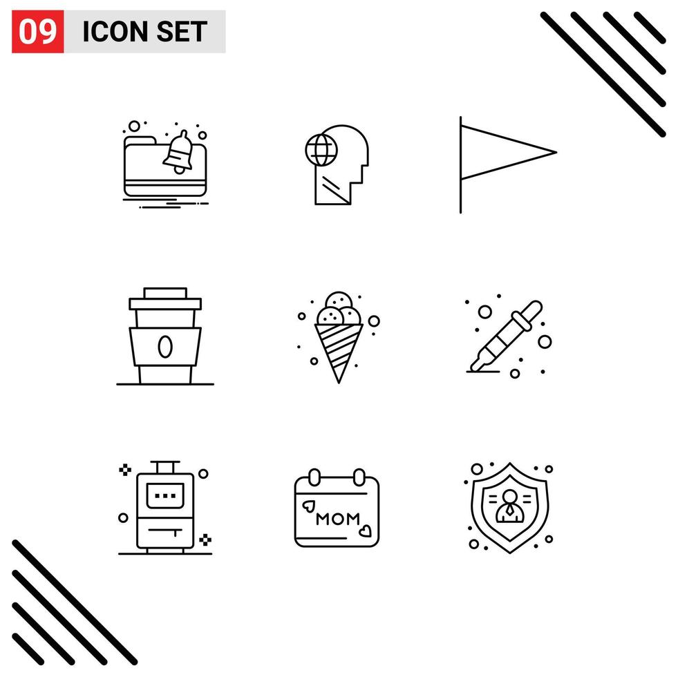 Pictogram Set of 9 Simple Outlines of food food country fast cup Editable Vector Design Elements
