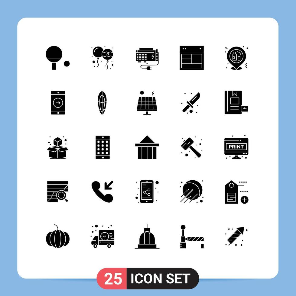 25 concepto de glifo sólido para sitios web móviles y aplicaciones sitio web nocturno computadora diseño web elementos de diseño vectorial editables vector