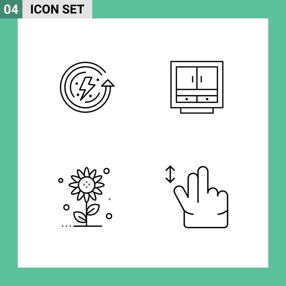 Group of 4 Filledline Flat Colors Signs and Symbols for earth day office environmental protection drawer sub flower Editable Vector Design Elements
