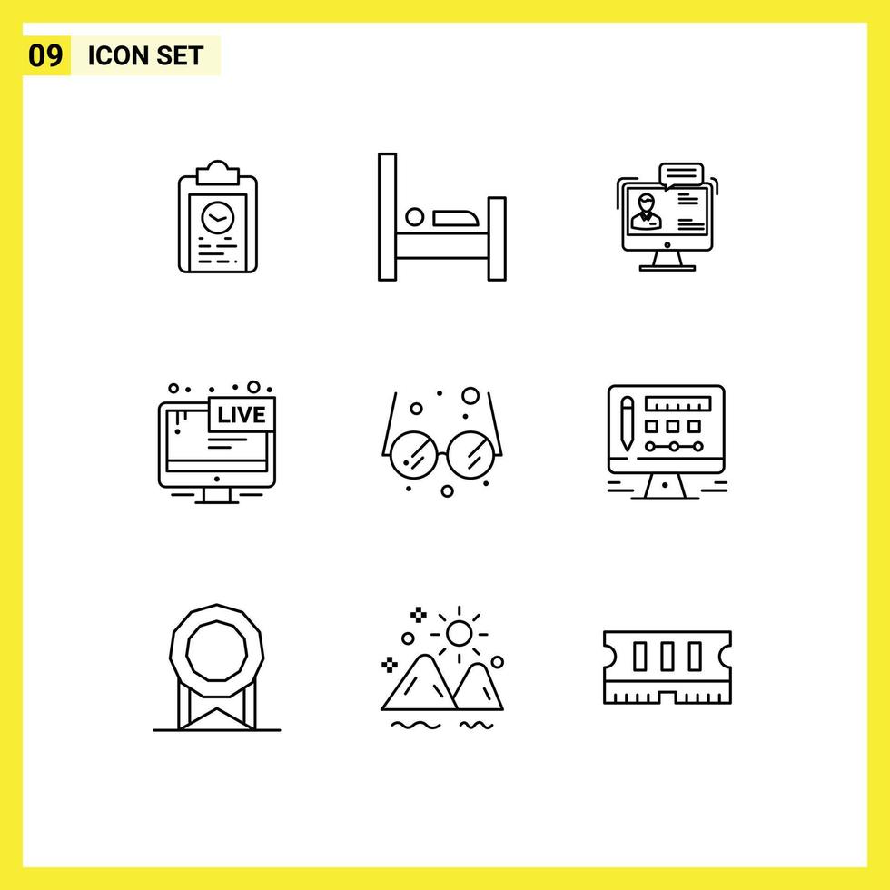 Stock Vector Icon Pack of 9 Line Signs and Symbols for broadcasting tv sleep online dialog Editable Vector Design Elements