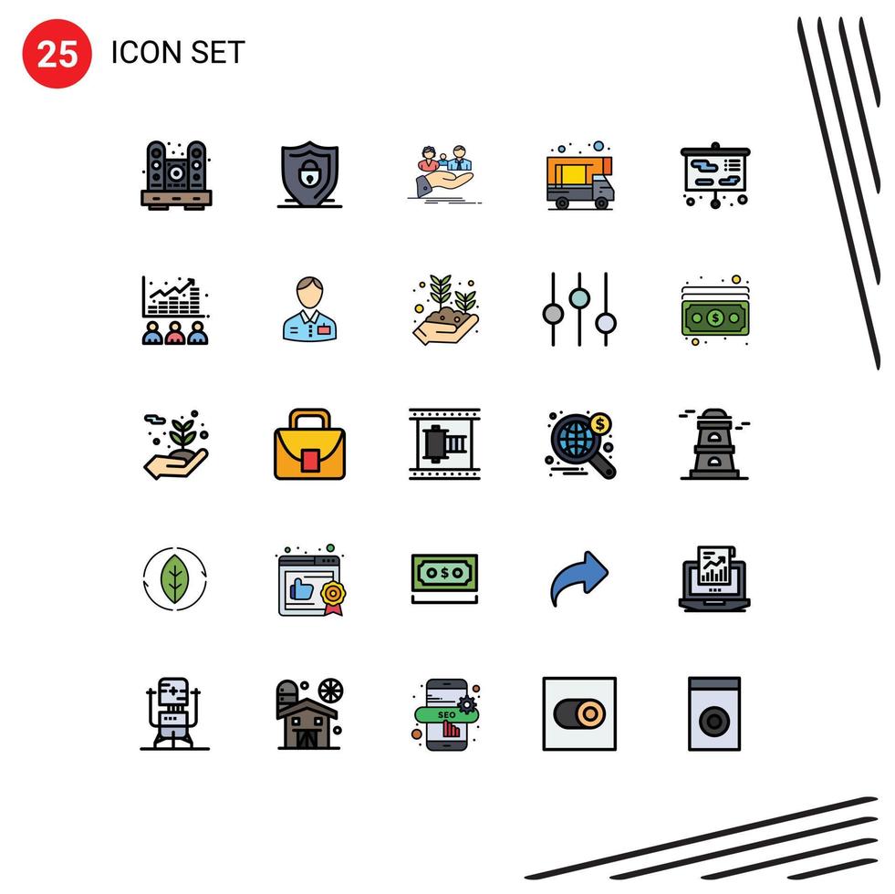 Pictogram Set of 25 Simple Filled line Flat Colors of education caravan security camping life Editable Vector Design Elements