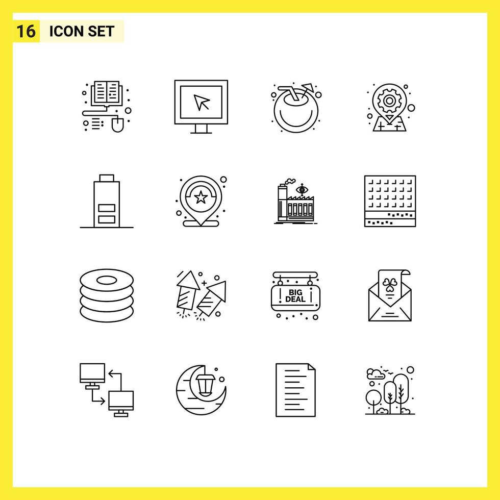16 Outline concept for Websites Mobile and Apps half pin coconut options geo Editable Vector Design Elements