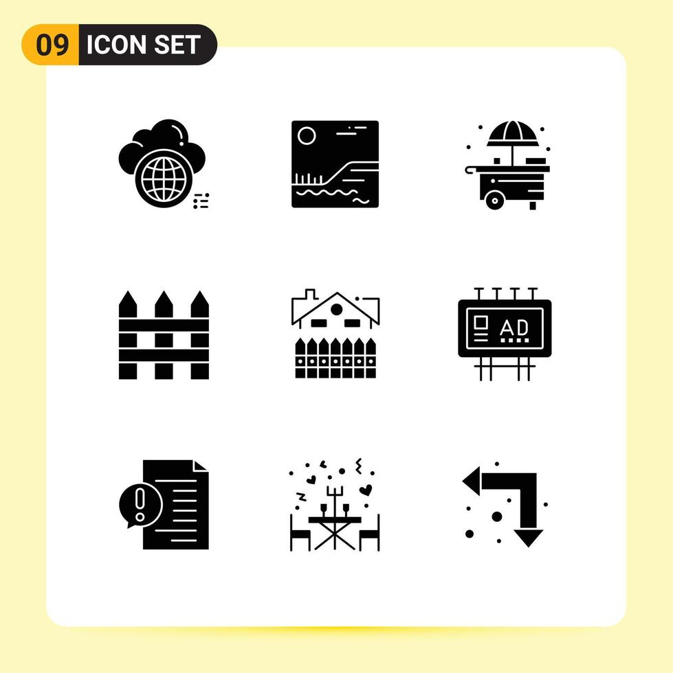 conjunto de 9 iconos de ui modernos símbolos signos para construcción apartamento ciudad interior cerca elementos de diseño vectorial editables vector