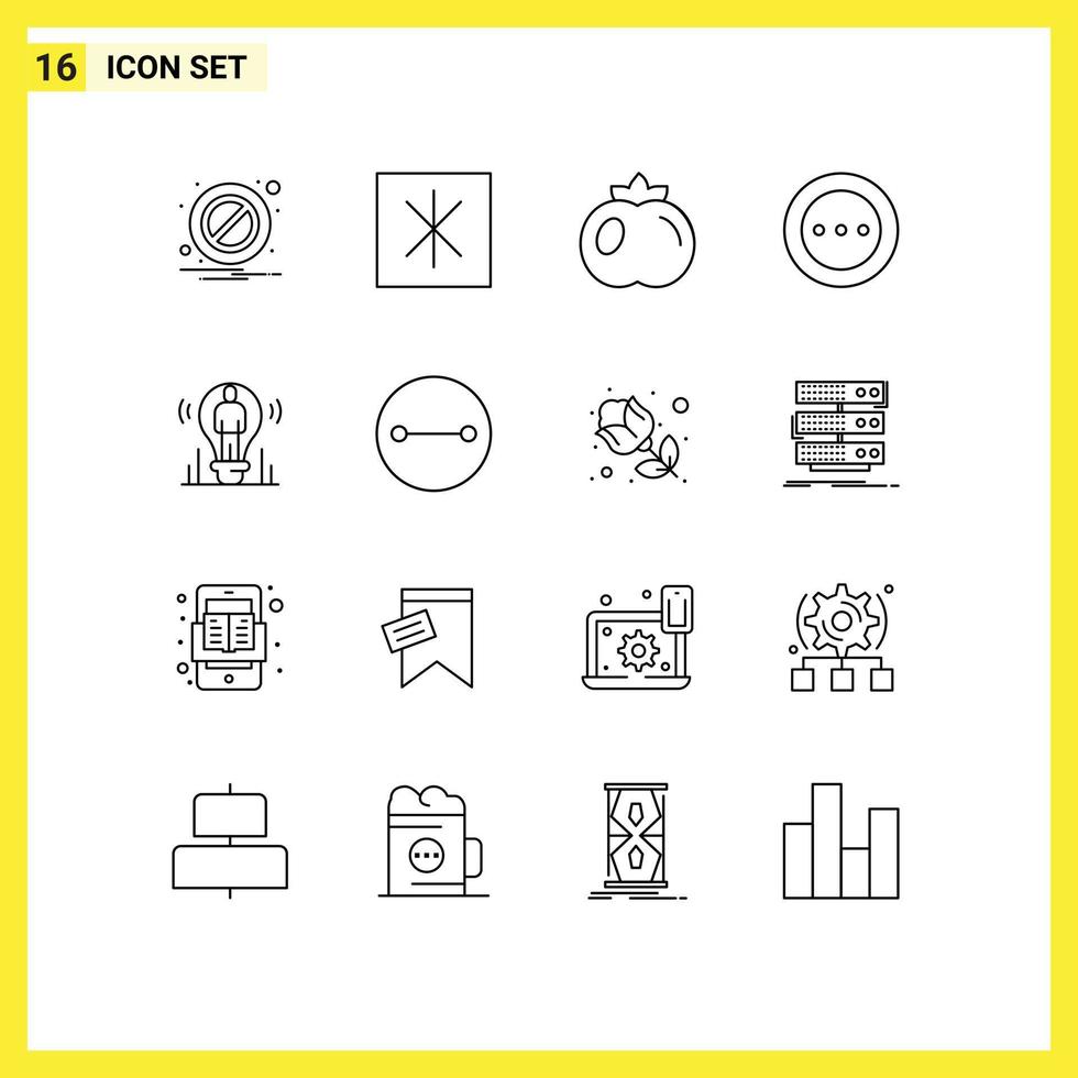 Mobile Interface Outline Set of 16 Pictograms of person idea fruit bulb order Editable Vector Design Elements