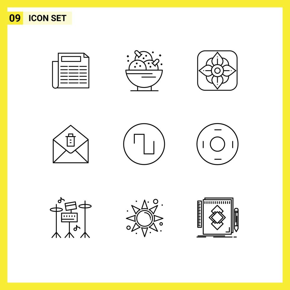 9 Universal Outline Signs Symbols of cosmos square flower sound message Editable Vector Design Elements