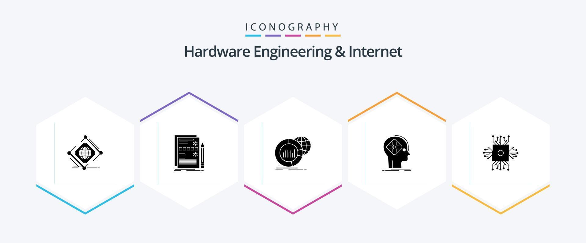 Hardware Engineering And Internet 25 Glyph icon pack including future. advanced. hardware. infographic. data vector
