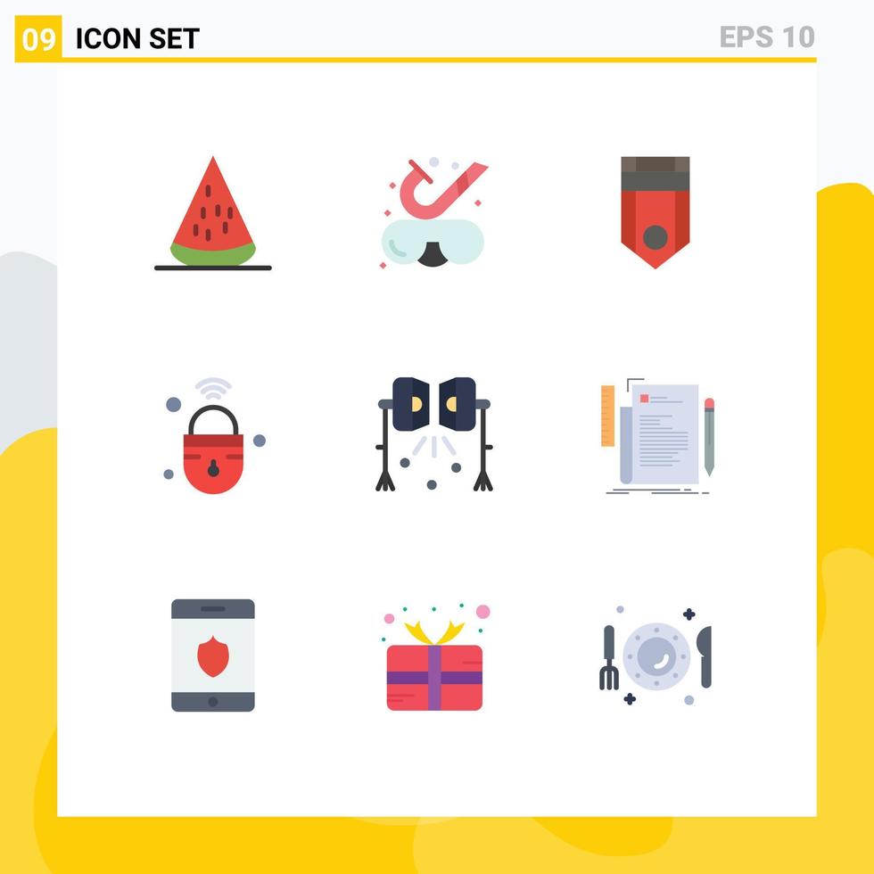 Flat Color Pack of 9 Universal Symbols of secure iot underwater internet of things rank Editable Vector Design Elements