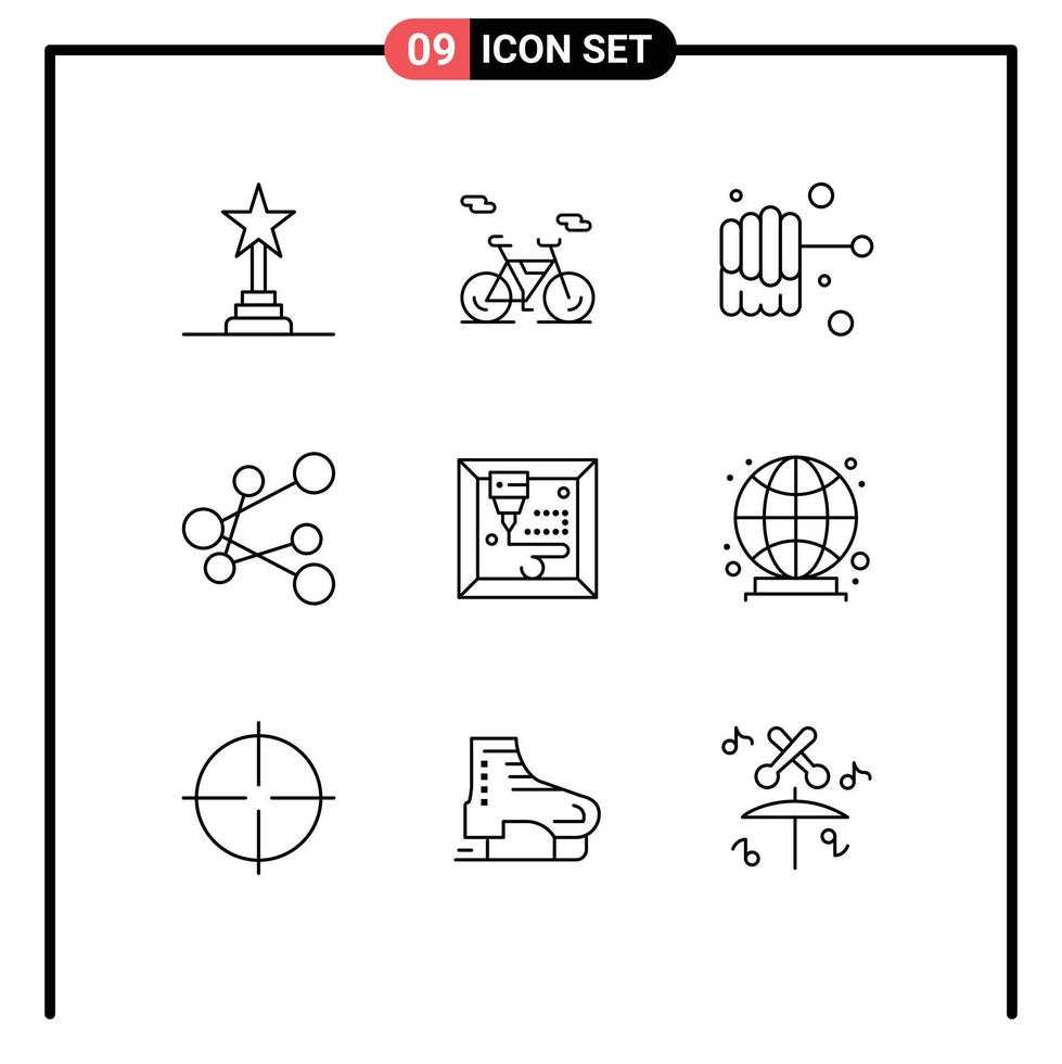 User Interface Pack of 9 Basic Outlines of fitness globe honey global machine Editable Vector Design Elements