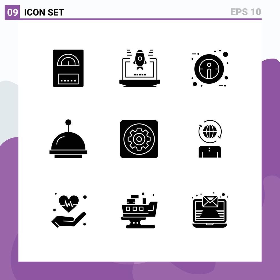 9 User Interface Solid Glyph Pack of modern Signs and Symbols of business setting sign option gear Editable Vector Design Elements