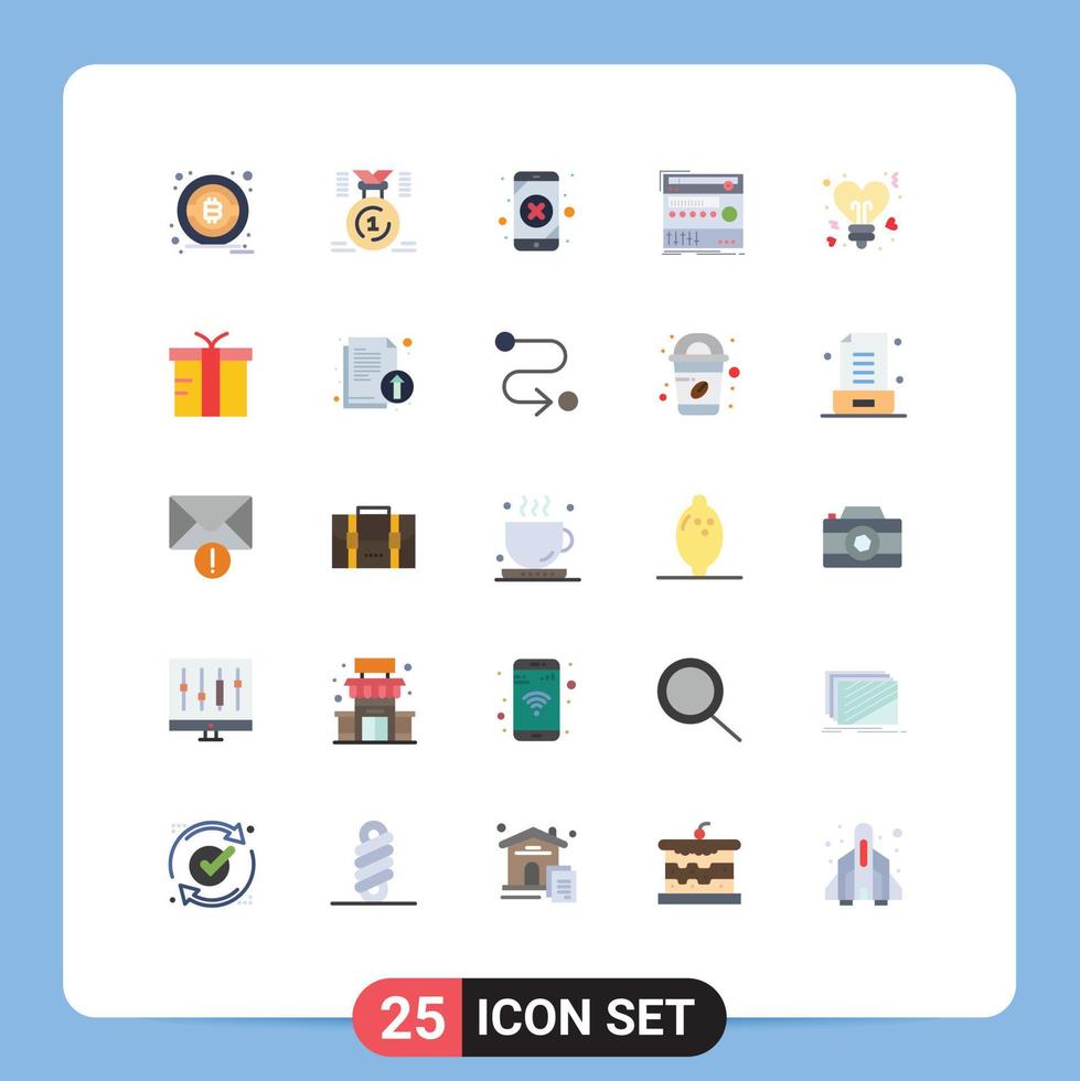 User Interface Pack of 25 Basic Flat Colors of heart studio data sound component Editable Vector Design Elements