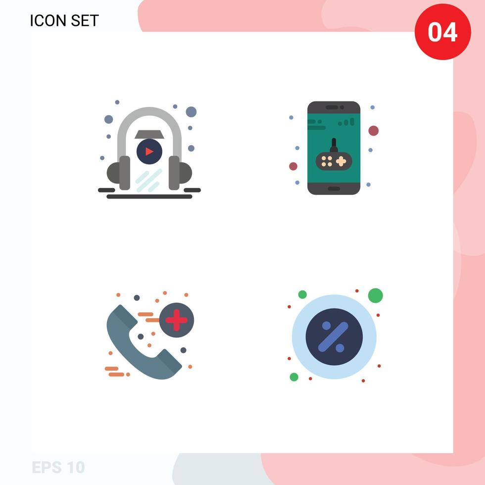 Pictogram Set of 4 Simple Flat Icons of e learning emergency play game discount Editable Vector Design Elements