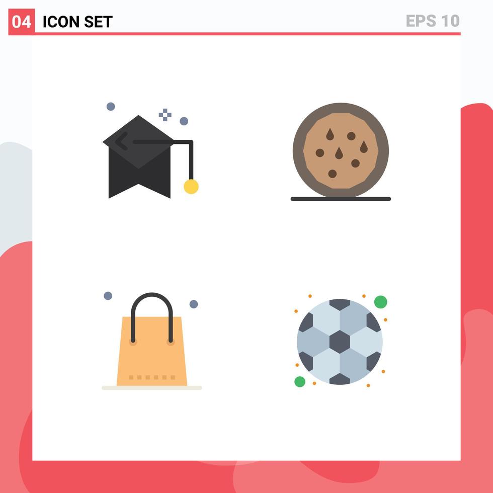 Set of 4 Commercial Flat Icons pack for education christmas mortarboard snack holiday Editable Vector Design Elements