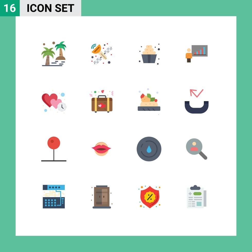 Set of 16 Modern UI Icons Symbols Signs for clock efforts dessert chart graph Editable Pack of Creative Vector Design Elements