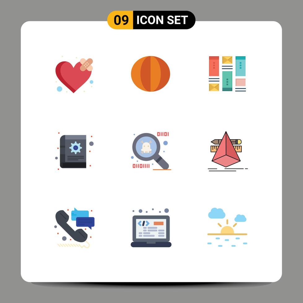 9 Universal Flat Colors Set for Web and Mobile Applications spy ware gear vegetables content idea Editable Vector Design Elements