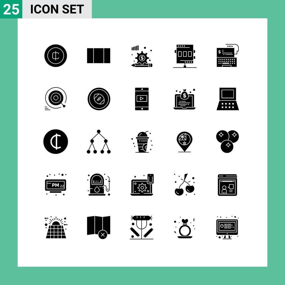 Group of 25 Solid Glyphs Signs and Symbols for digital digital banking finance recreation chronometer Editable Vector Design Elements