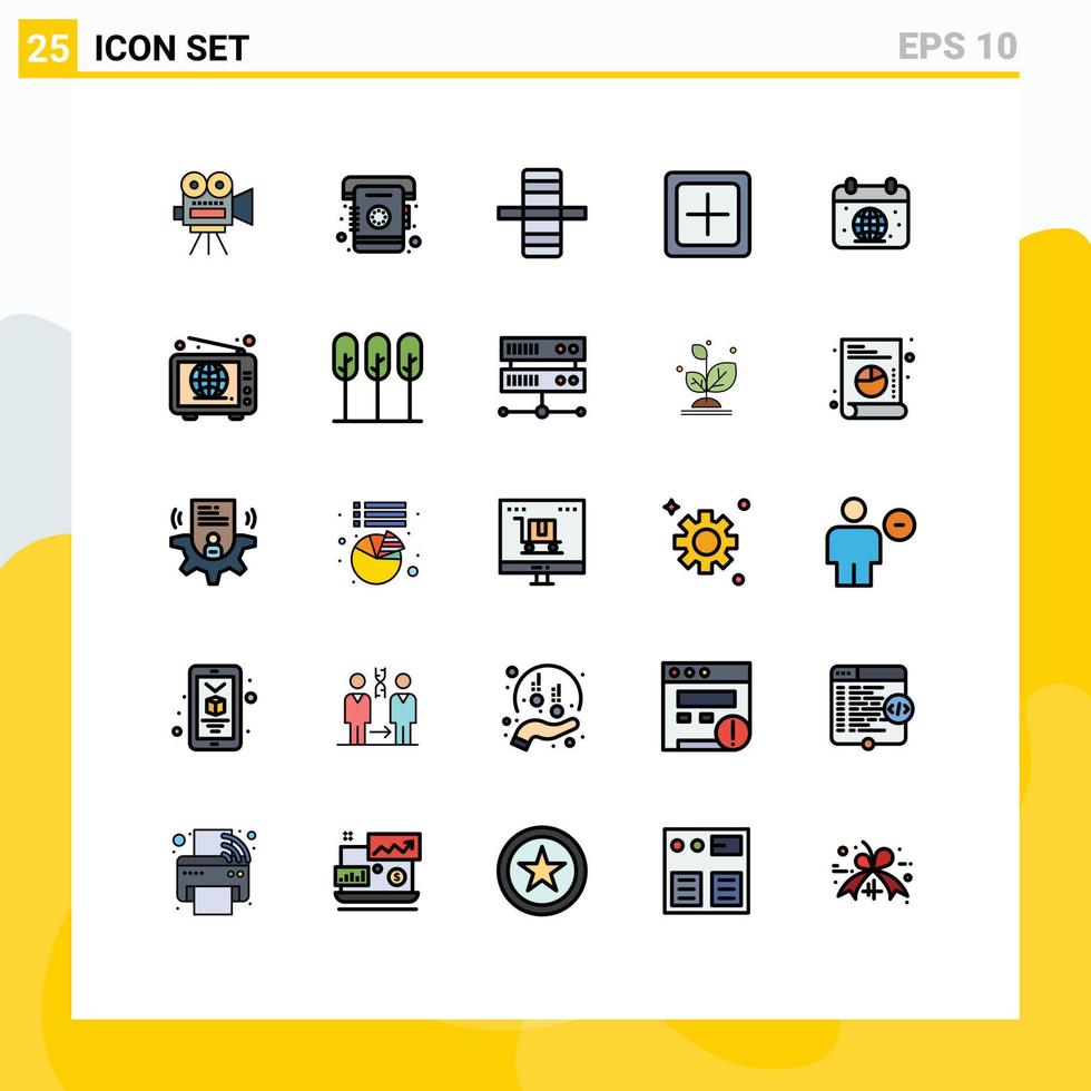 Editable Vector Line Pack of 25 Simple Filled line Flat Colors of day plus edge new create Editable Vector Design Elements