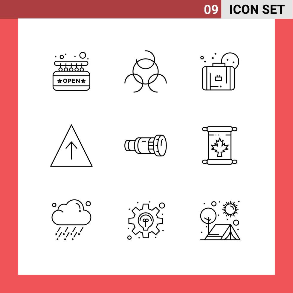 paquete de iconos de vector de stock de 9 signos y símbolos de línea para elementos de diseño de vector editables de pirámide de videocámara solar de cámara multimedia