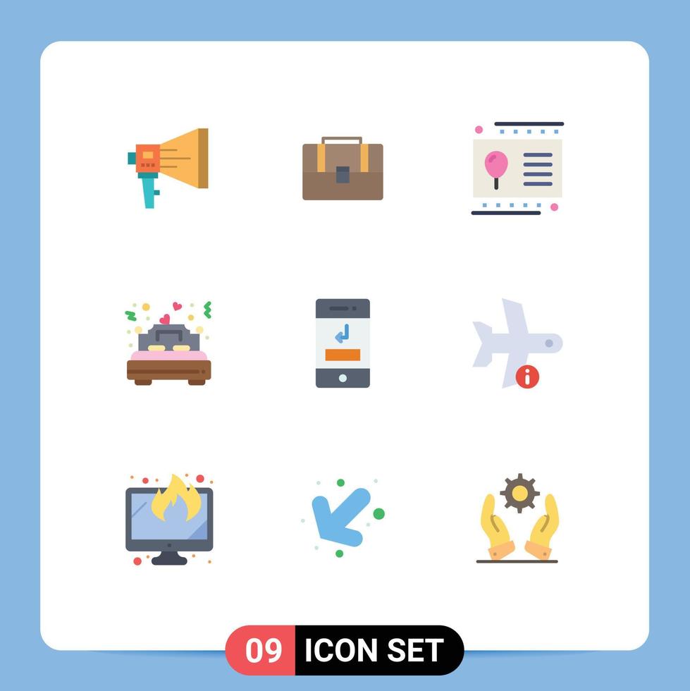 Universal Icon Symbols Group of 9 Modern Flat Colors of married bed suitcase party holiday Editable Vector Design Elements