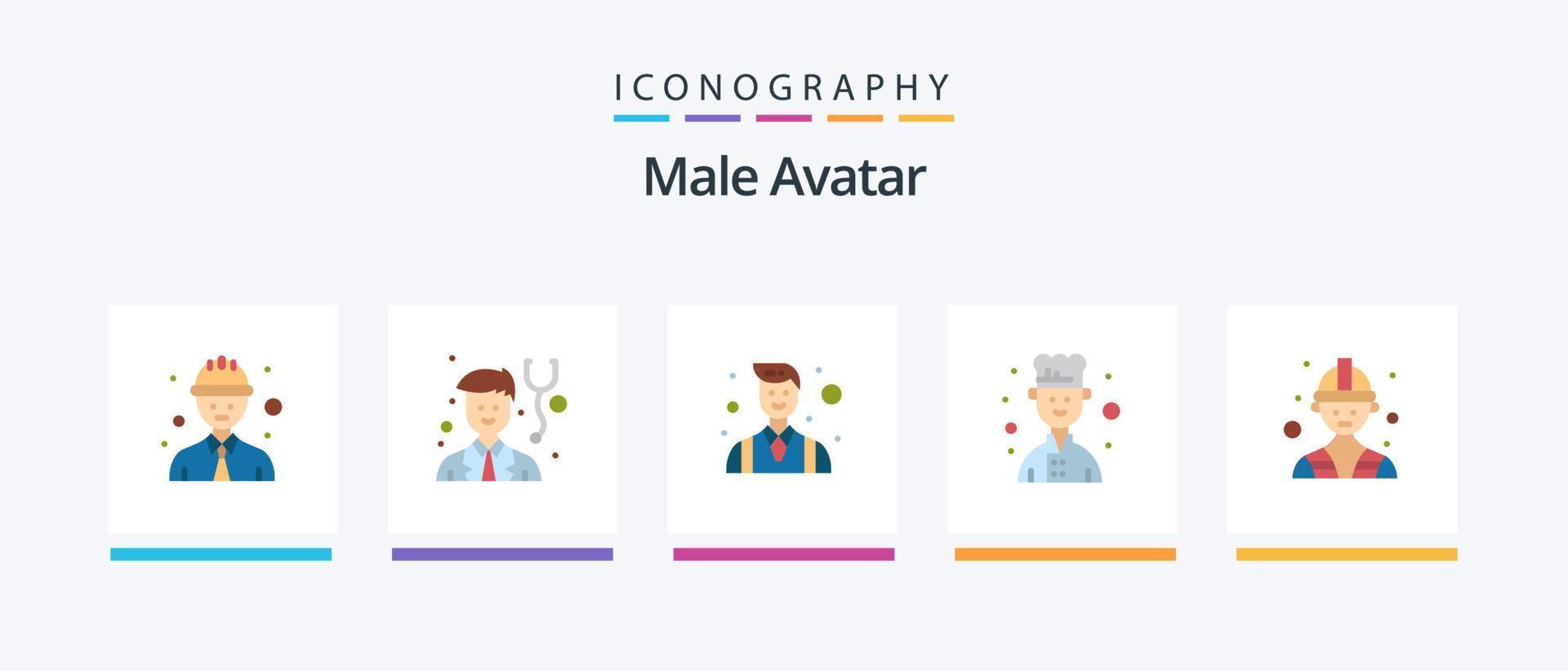 avatar masculino plano 5 paquete de iconos que incluye. trabajador. emprendedor. labor. cocinero. diseño de iconos creativos vector