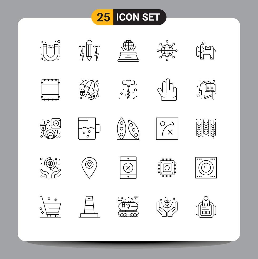 Set of 25 Modern UI Icons Symbols Signs for elephant earth world world connect Editable Vector Design Elements