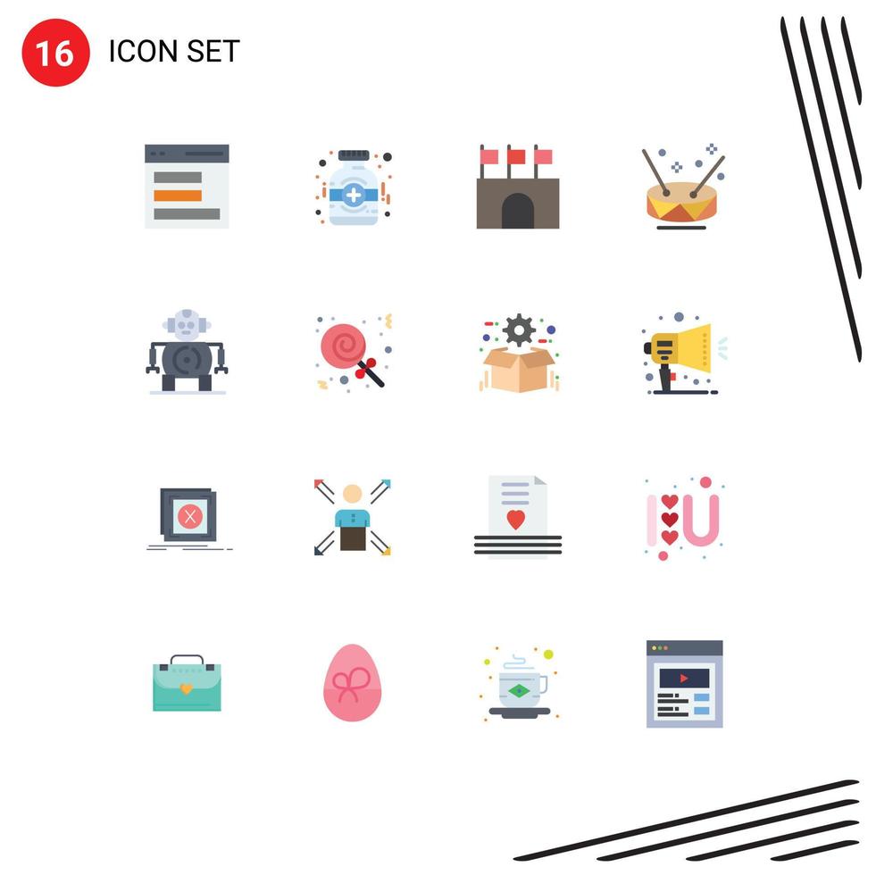 User Interface Pack of 16 Basic Flat Colors of cnc music arena instruments stadium Editable Pack of Creative Vector Design Elements