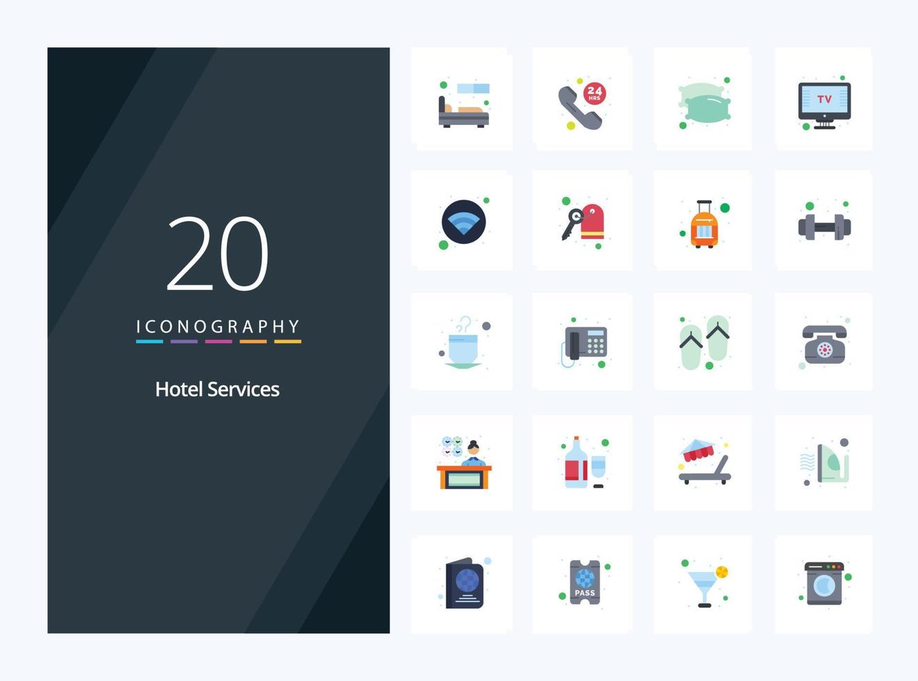 20 Hotel Services Flat Color icon for presentation vector